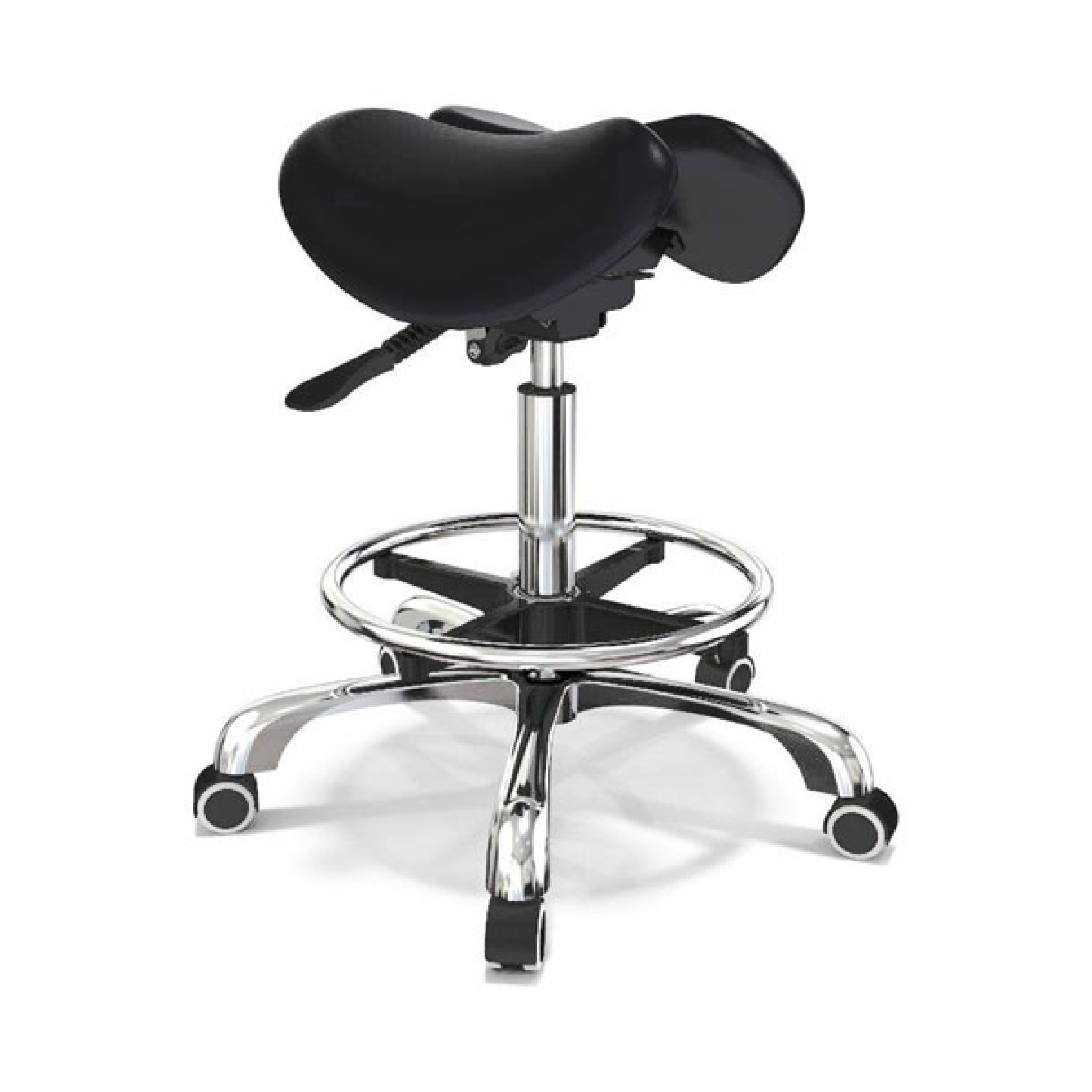Pneumatic Rolling Stool - Split Saddle - with Foot Ring