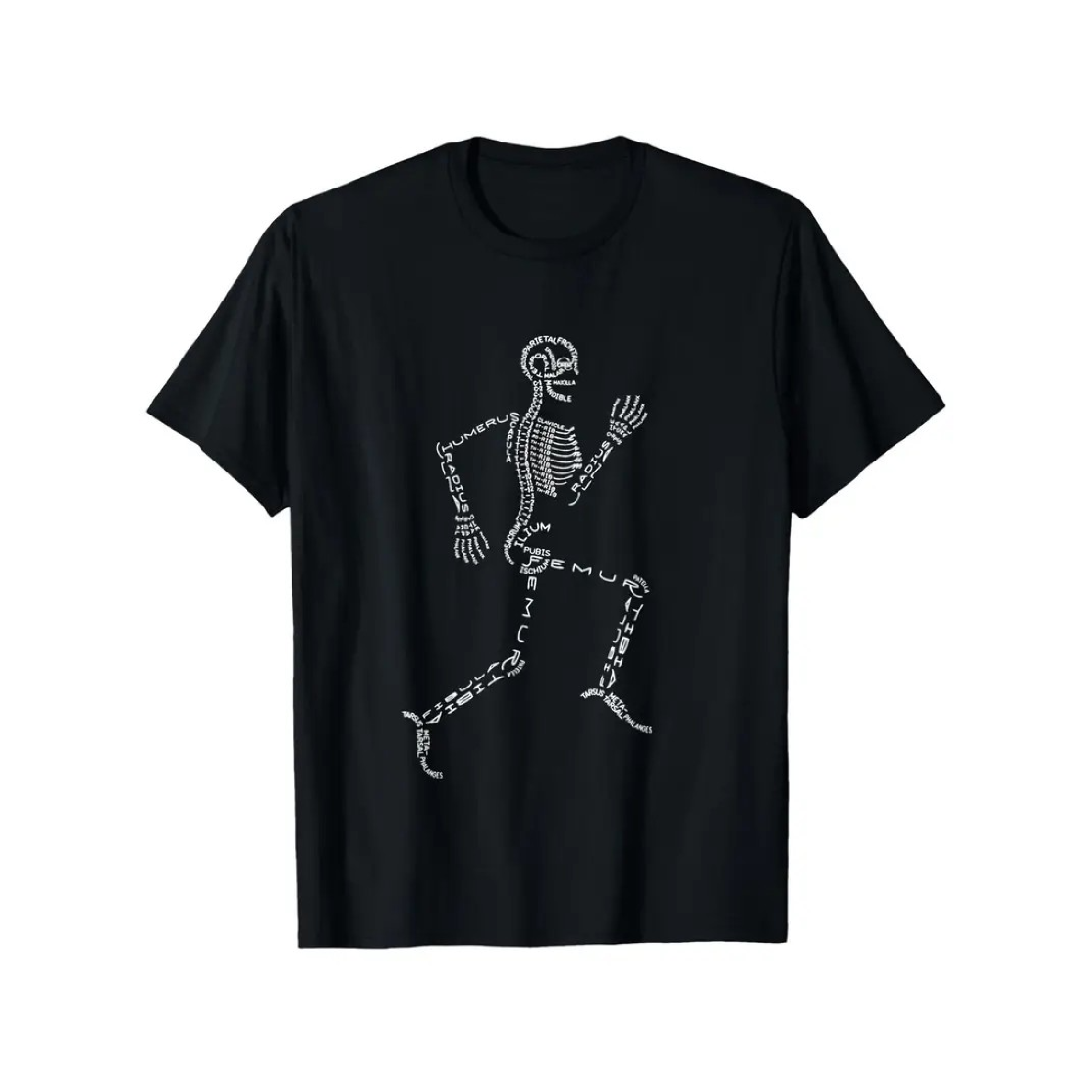 Black Short Sleeve Crew Neck TShirt Human Skeleton Running