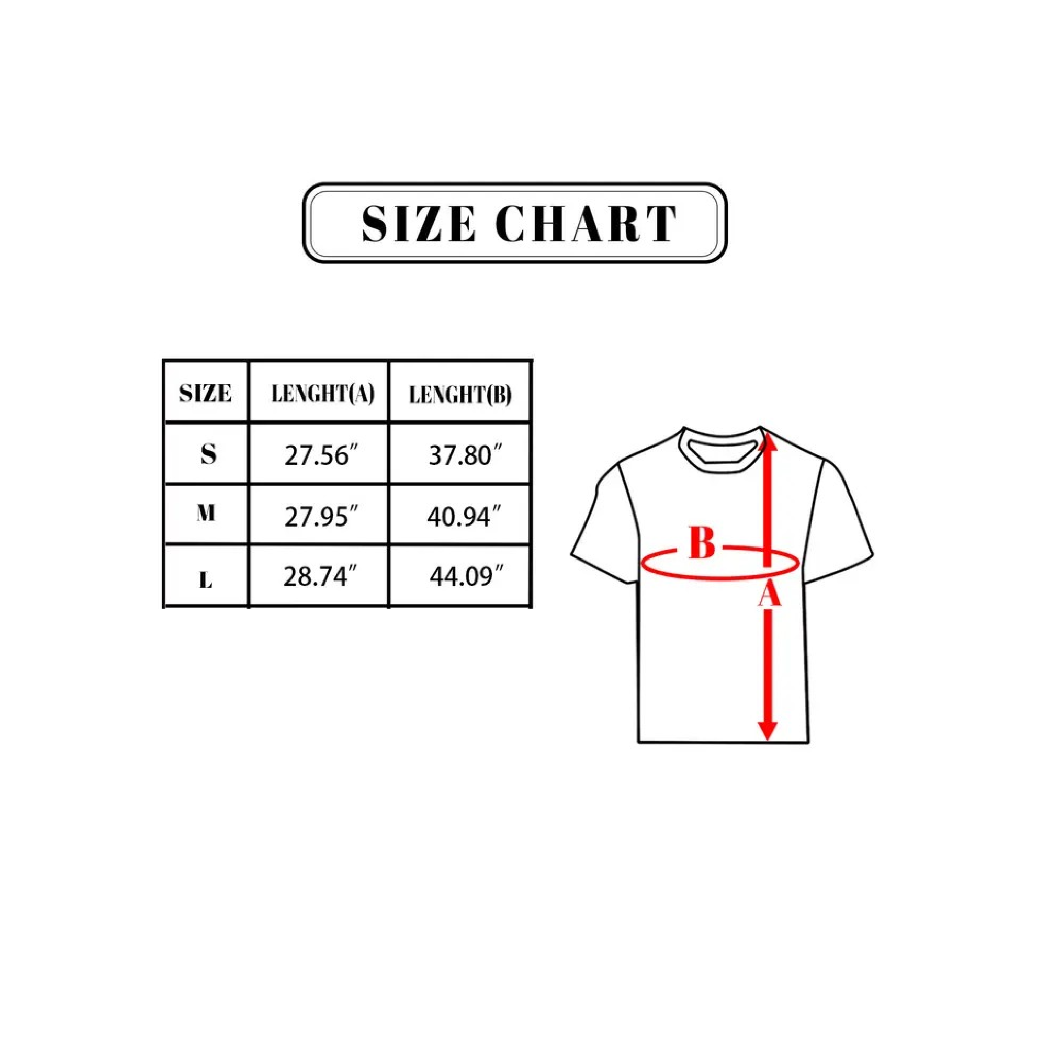 Sizing Chart Black TShirt