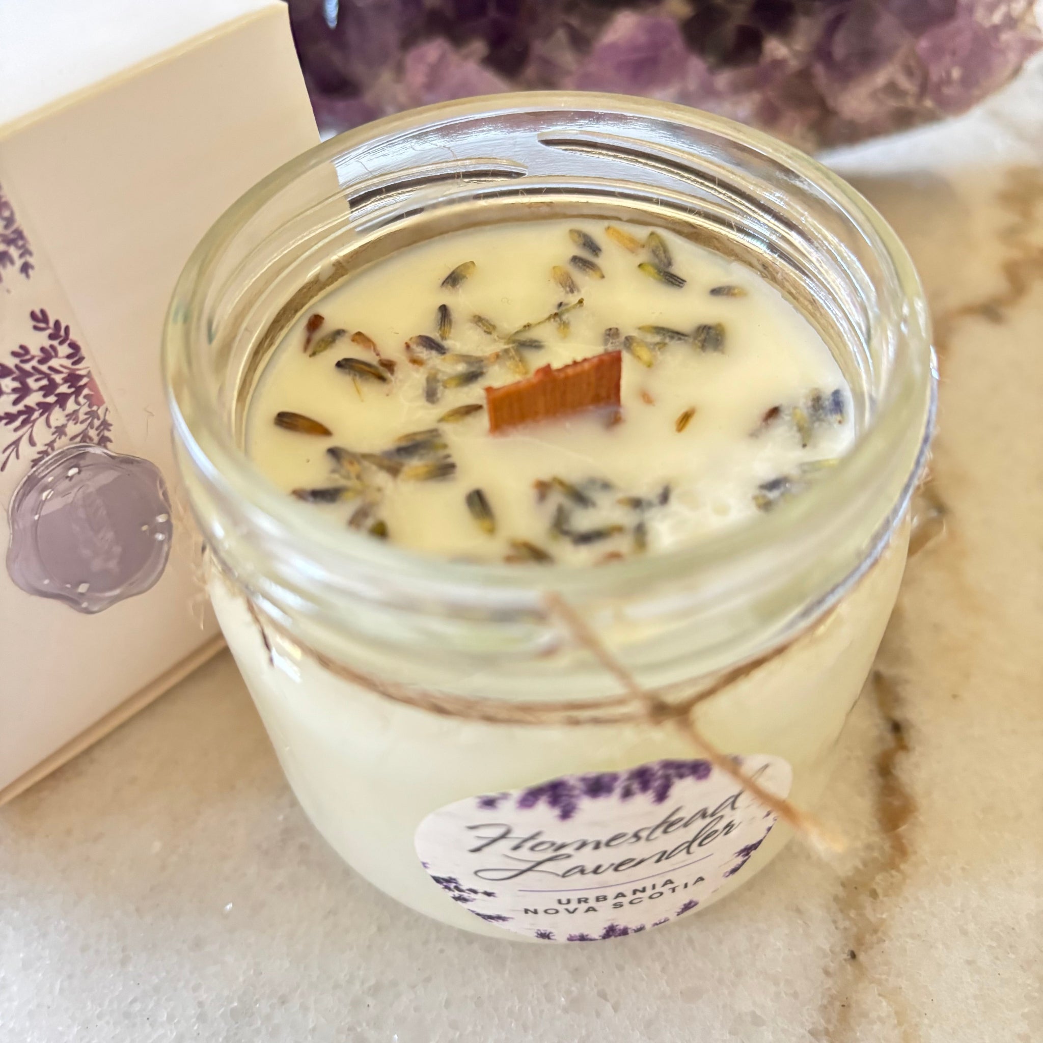 Homestead Lavender Soy Candle with cedar wood wick