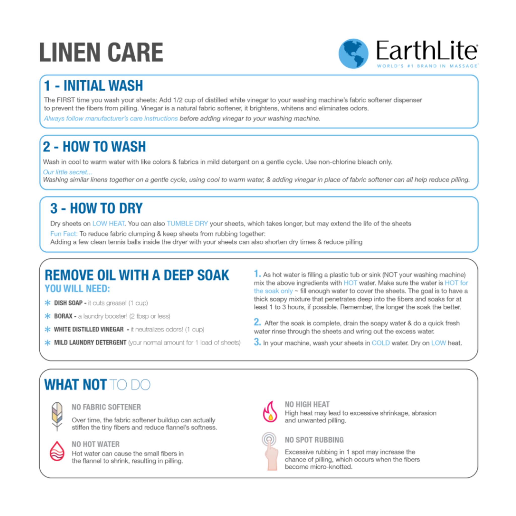 EarthLite Linen Care Instructions