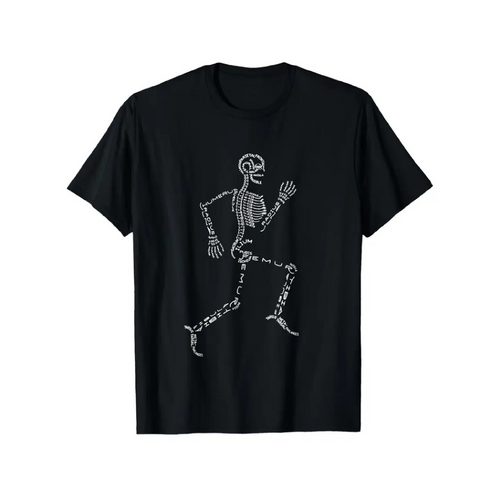 Black Short Sleeve Crew Neck TShirt Human Skeleton Running