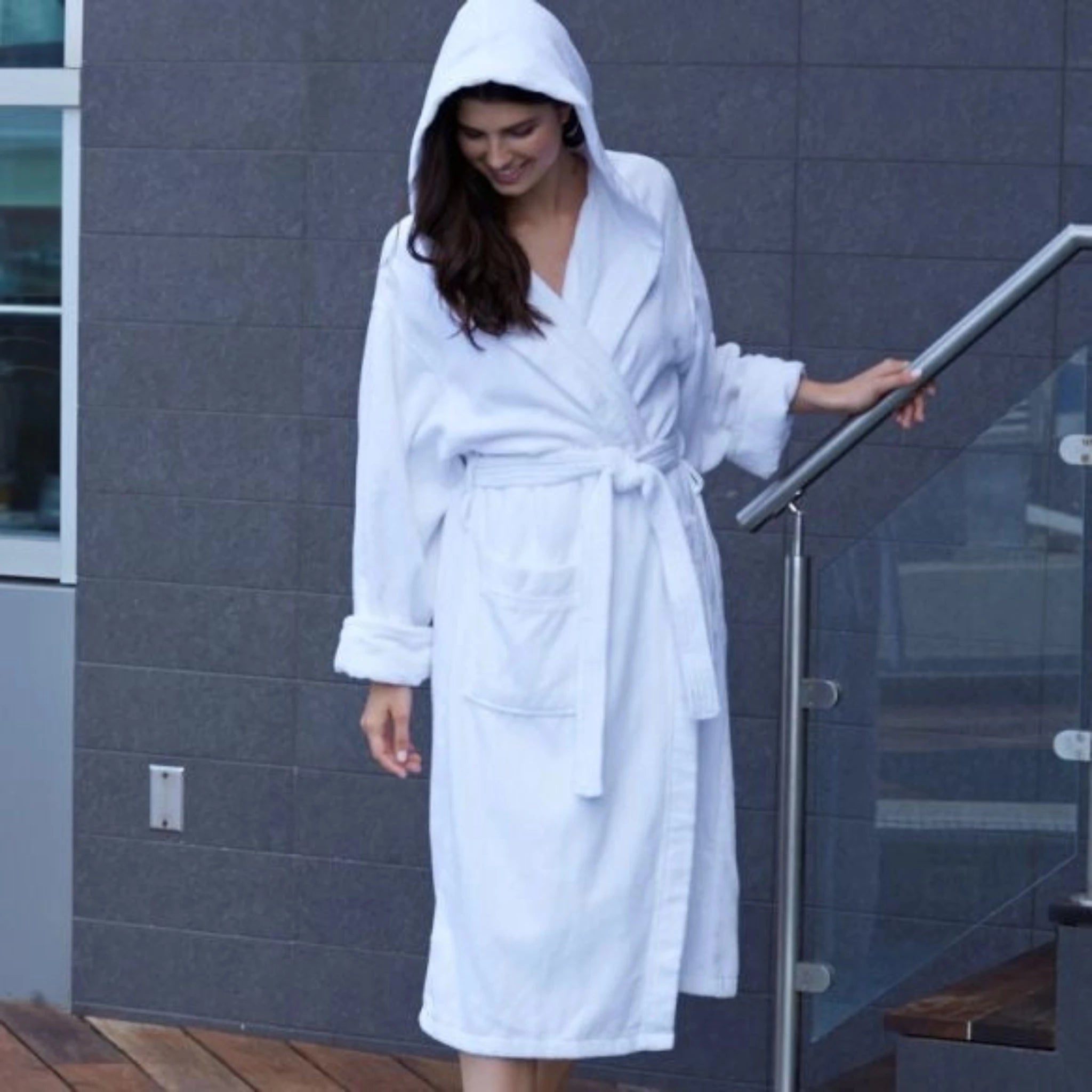 Hooded Bath Robe White 100% Cotton