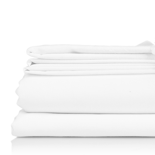 Poly Cotton Flat Sheet - 66" x 108" - White - Individual or 6 Pack